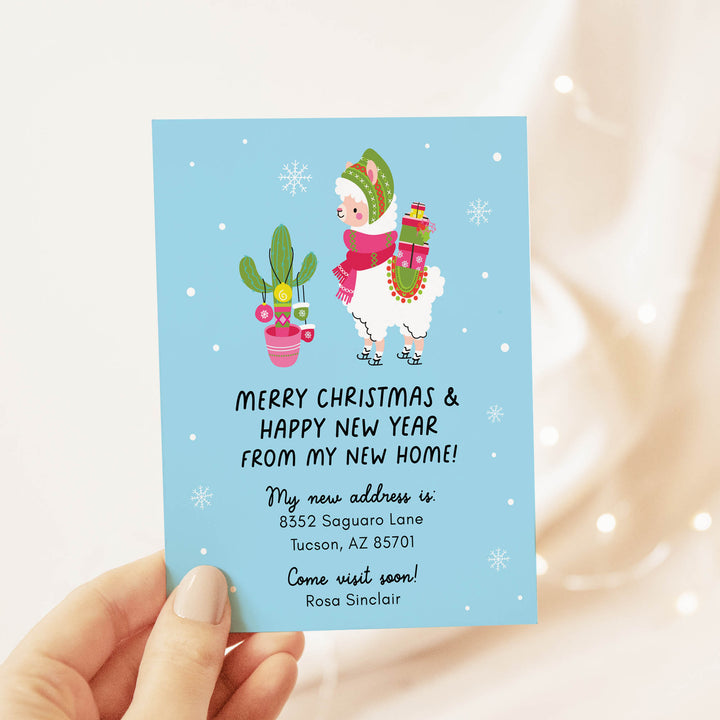 Christmas Llama And Cactus Moving Announcement Flat Cards