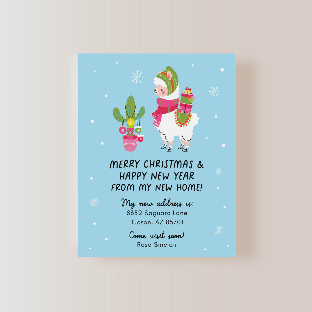 Christmas Llama And Cactus Moving Announcement Flat Cards