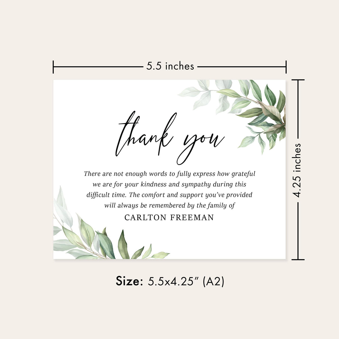 Modern Greenery Sympathy Thank You Cards