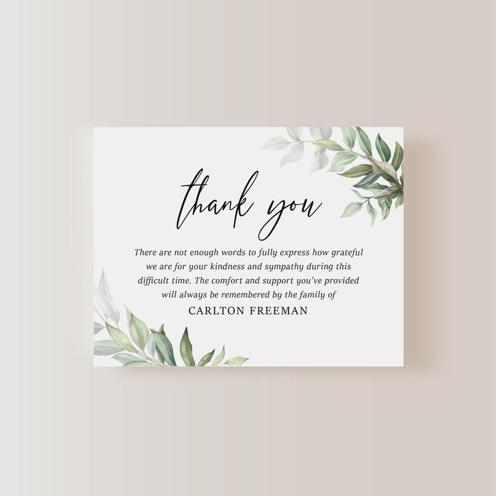 Modern Greenery Sympathy Thank You Cards