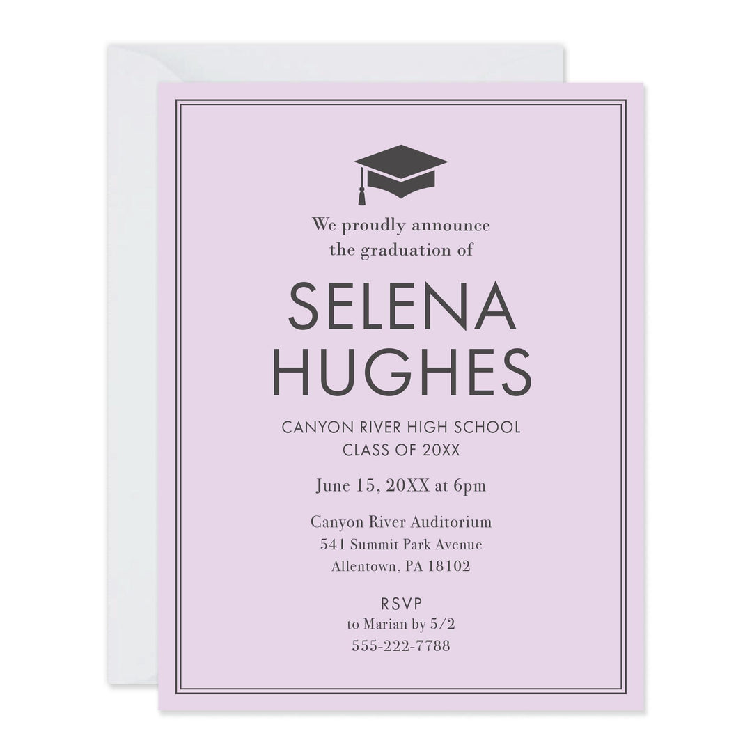 college grad announcement cards Modern Lilac Graduation Announcement Invitation – HelloLoveGoods