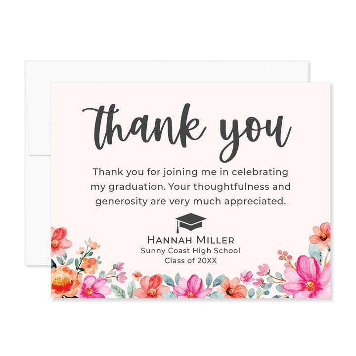 Modern Pink and Orange Flowers Graduation Thank You Cards