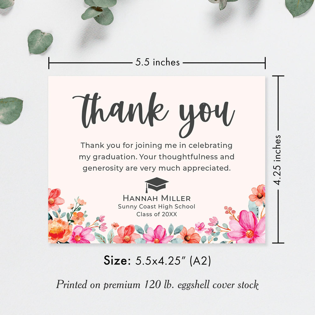 Modern Pink and Orange Flowers Graduation Thank You Cards