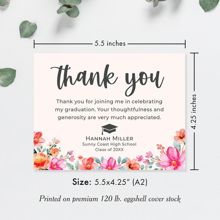 Modern Pink and Orange Flowers Graduation Thank You Cards