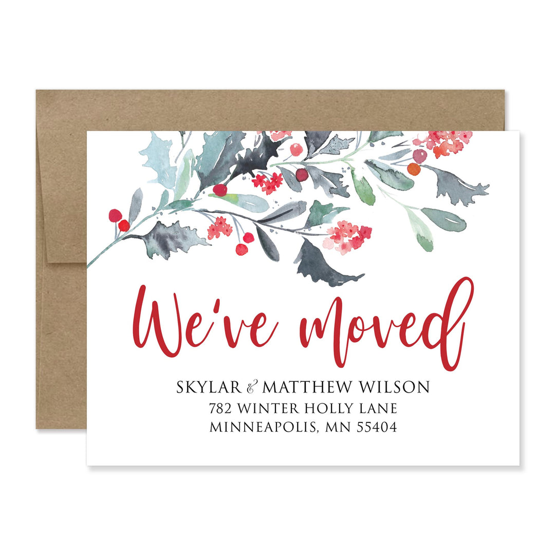 Mistletoe Holly Moving Announcement Cards
