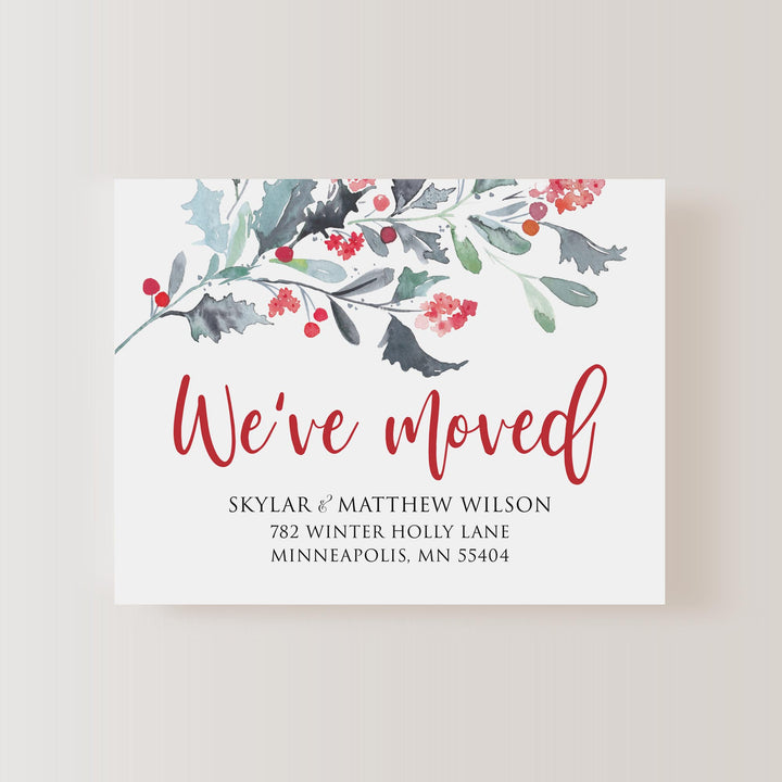 Mistletoe Holly Moving Announcement Cards