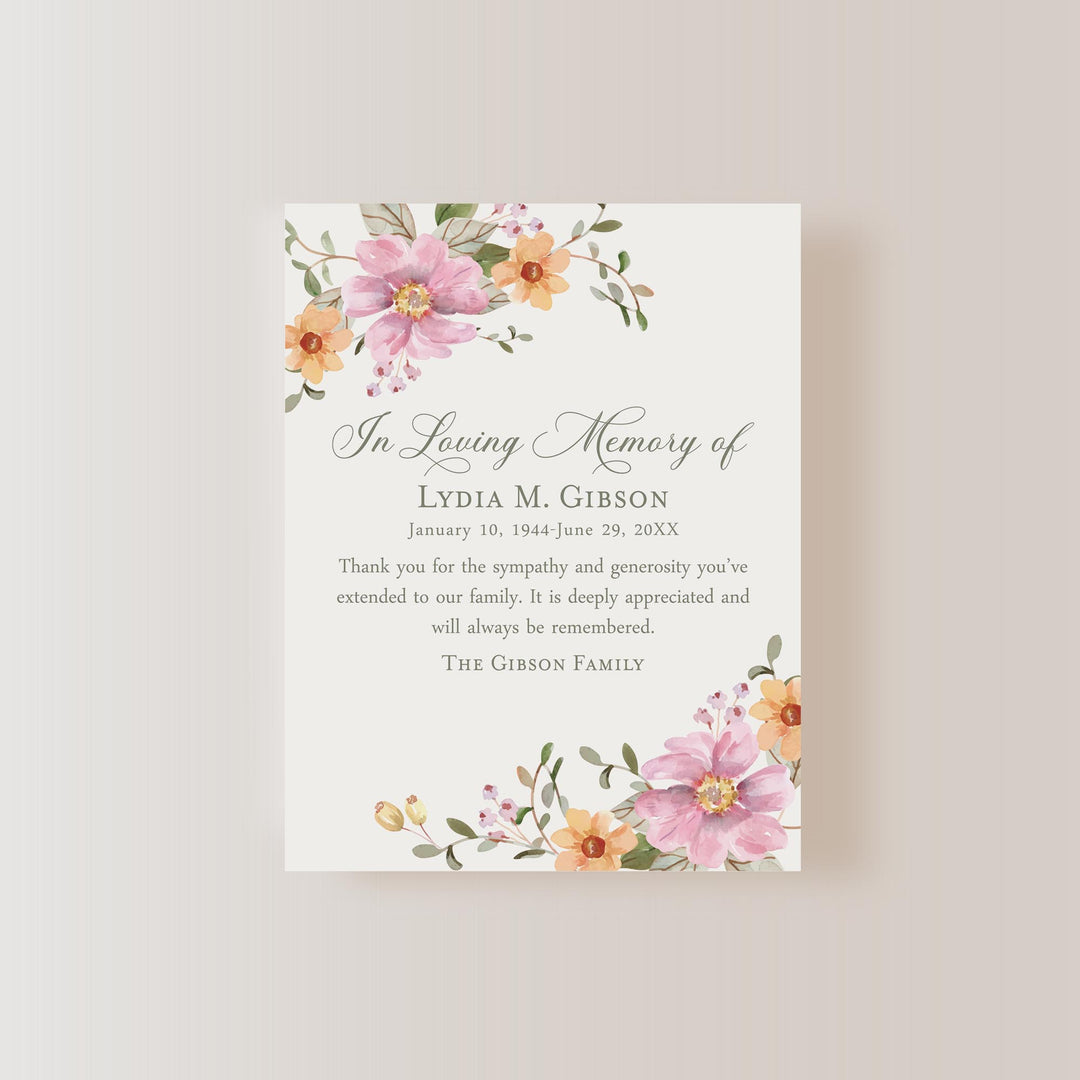 Peach And Pink Flowers Sympathy Thank You Cards