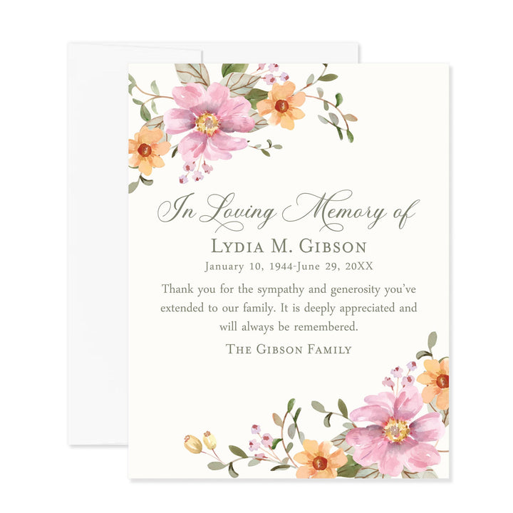 Peach And Pink Flowers Sympathy Thank You Cards