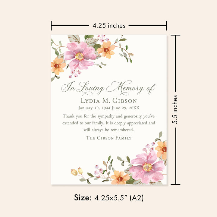 Peach And Pink Flowers Sympathy Thank You Cards