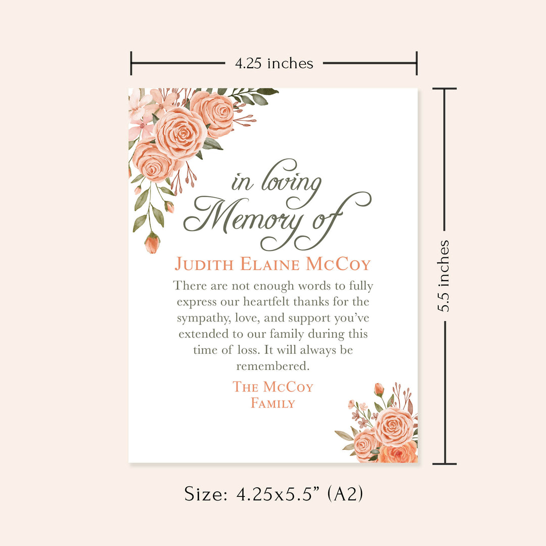 Peach Floral In Loving Memory Cards