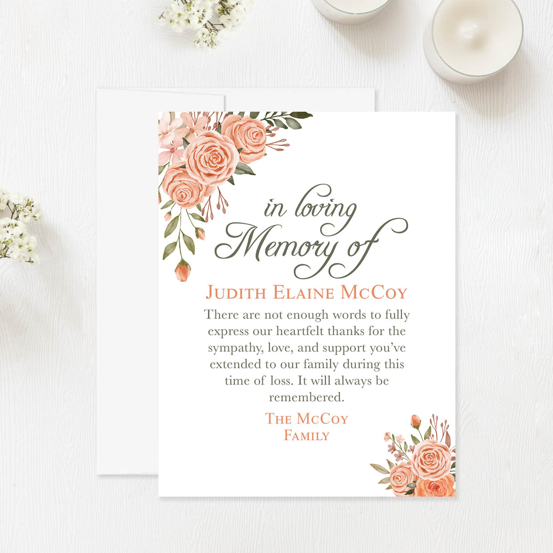 Peach Floral In Loving Memory Cards