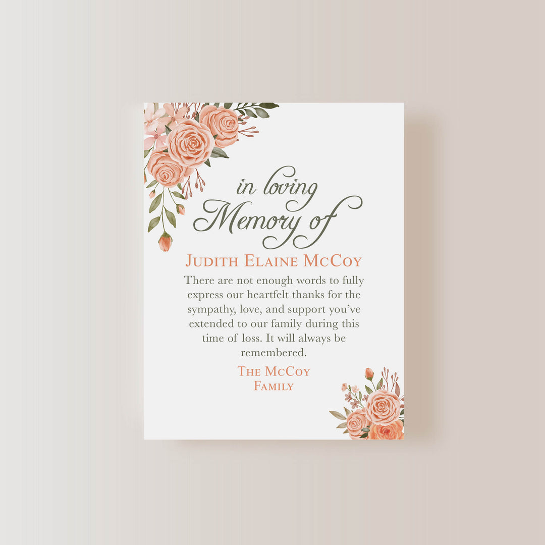 Peach Floral In Loving Memory Cards