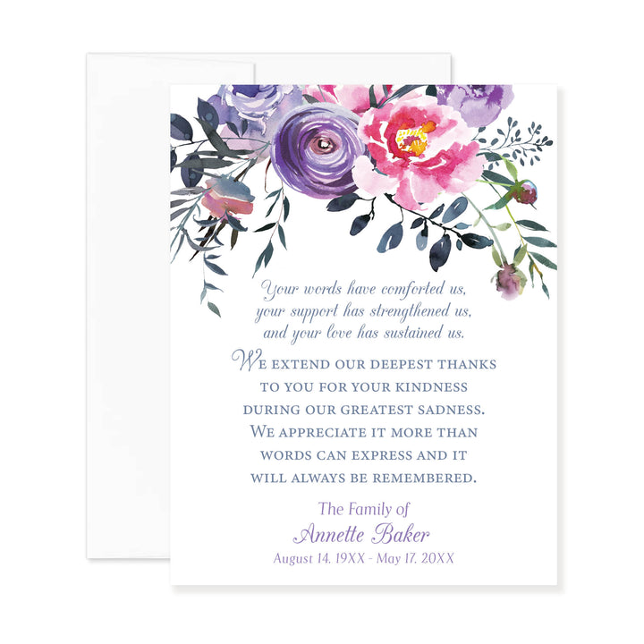 Pink And Purple Floral Sympathy Thank You Cards