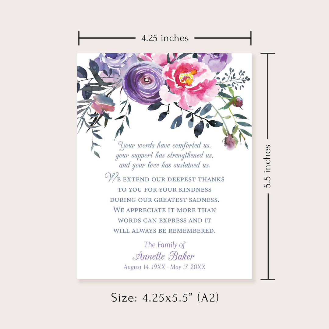 Pink And Purple Floral Sympathy Thank You Cards