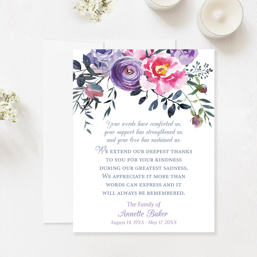 Pink And Purple Floral Sympathy Thank You Cards