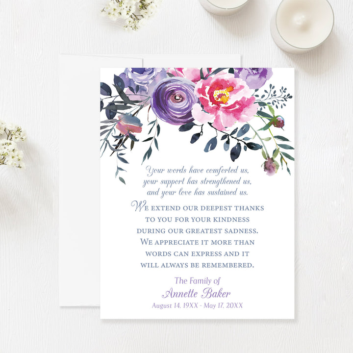 Pink And Purple Floral Sympathy Thank You Cards