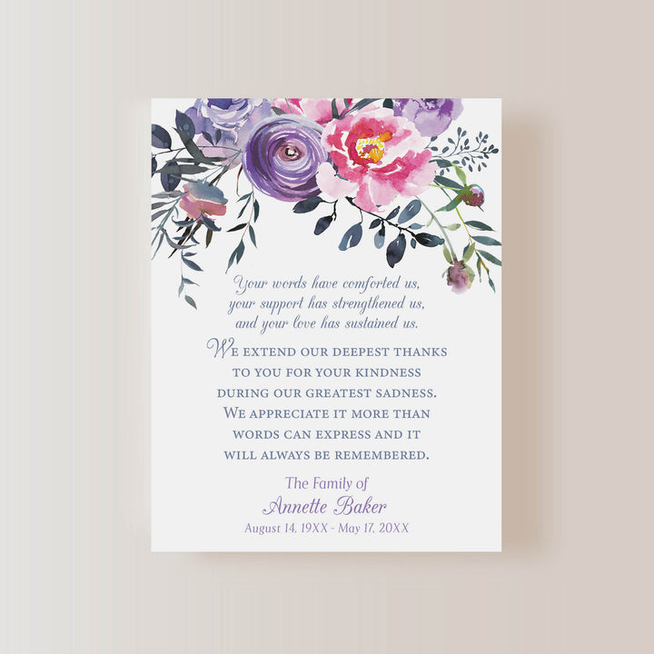 Pink And Purple Floral Sympathy Thank You Cards