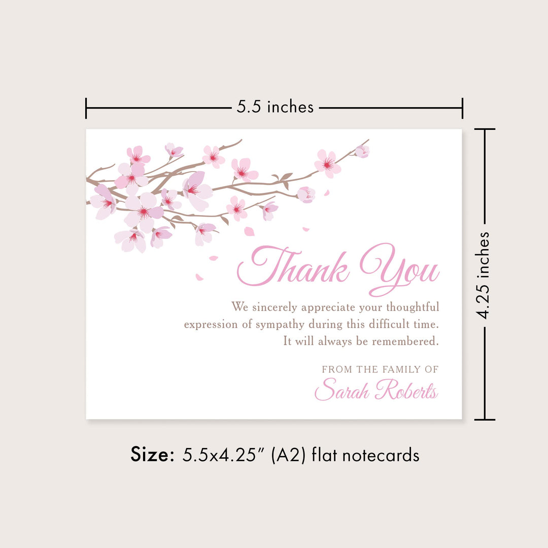 Pink Cherry Blossom Sympathy Thank You Notecards