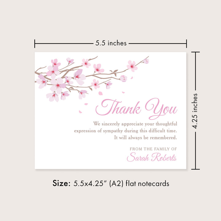 Pink Cherry Blossom Sympathy Thank You Notecards