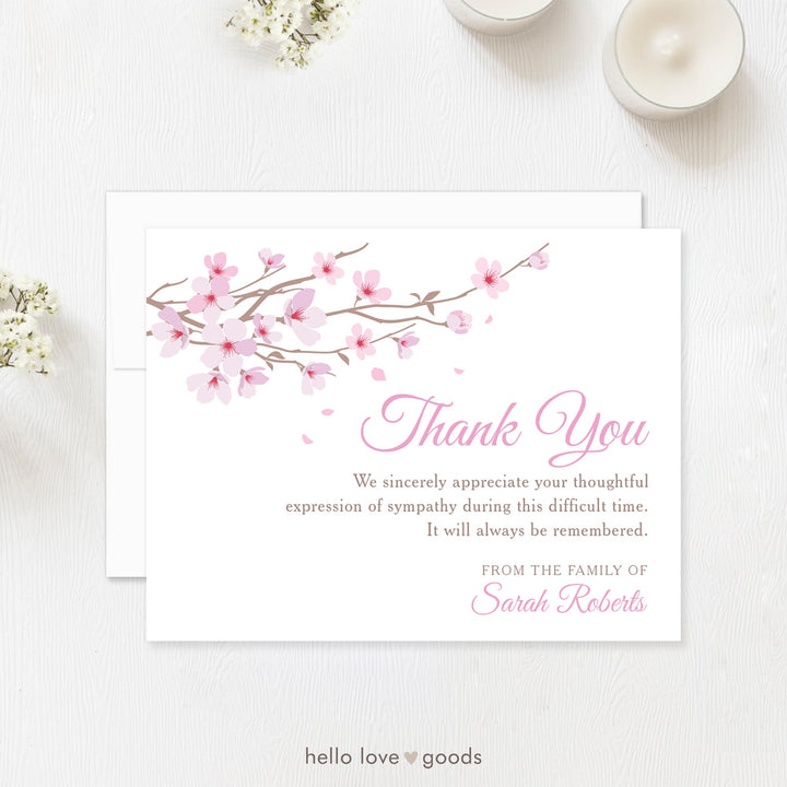 Pink Cherry Blossom Sympathy Thank You Notecards