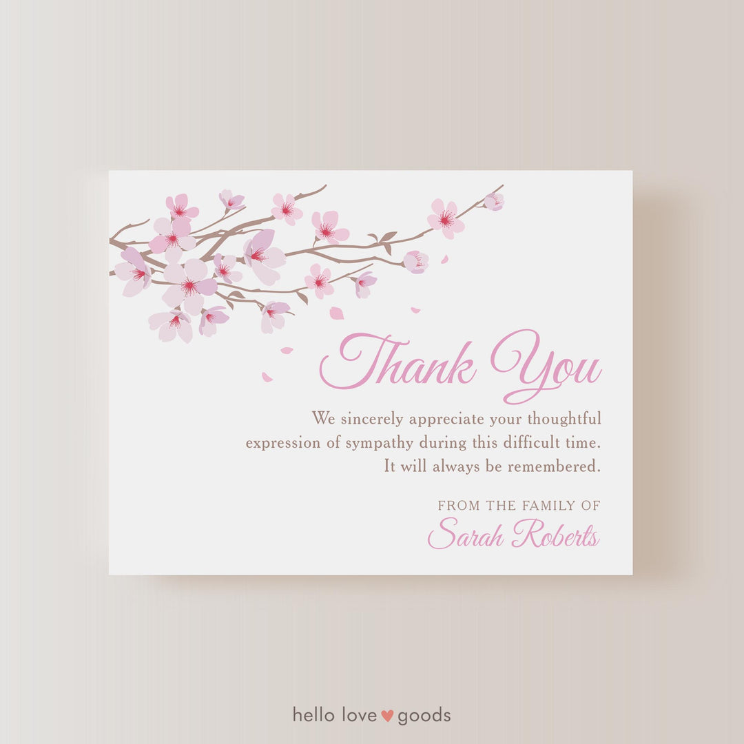 Pink Cherry Blossom Sympathy Thank You Notecards