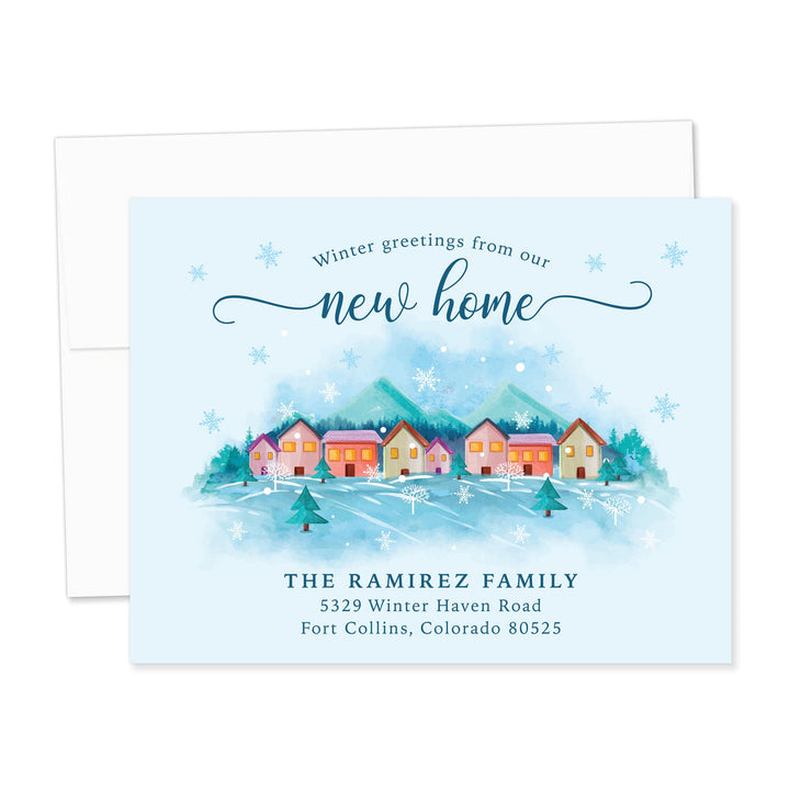 Snowy Winter Mountain Home Moving Announcement