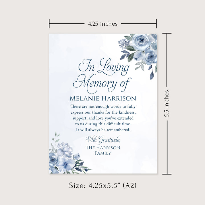 Soft Blue In Loving Memory Funeral Thank You Cards