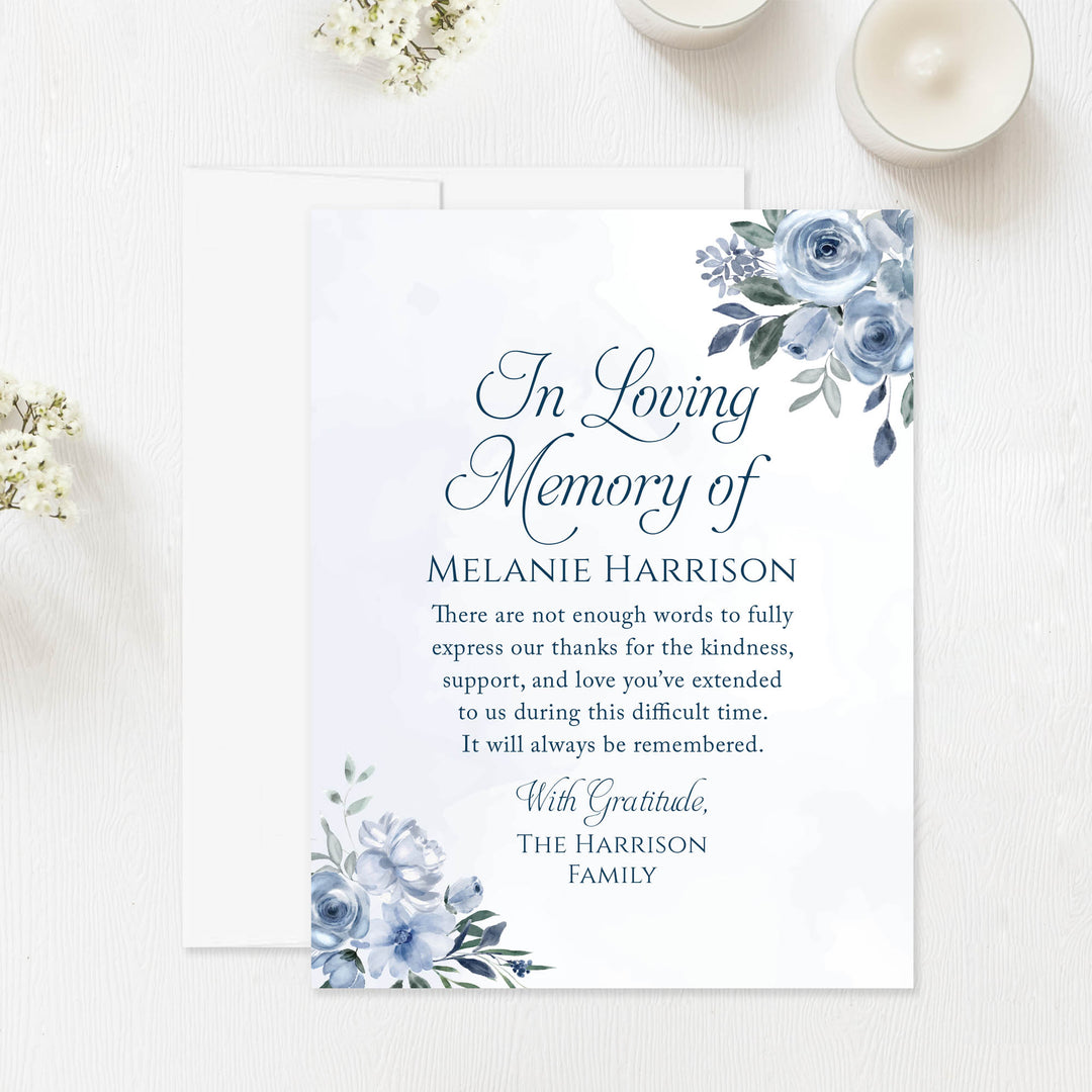 Soft Blue In Loving Memory Funeral Thank You Cards