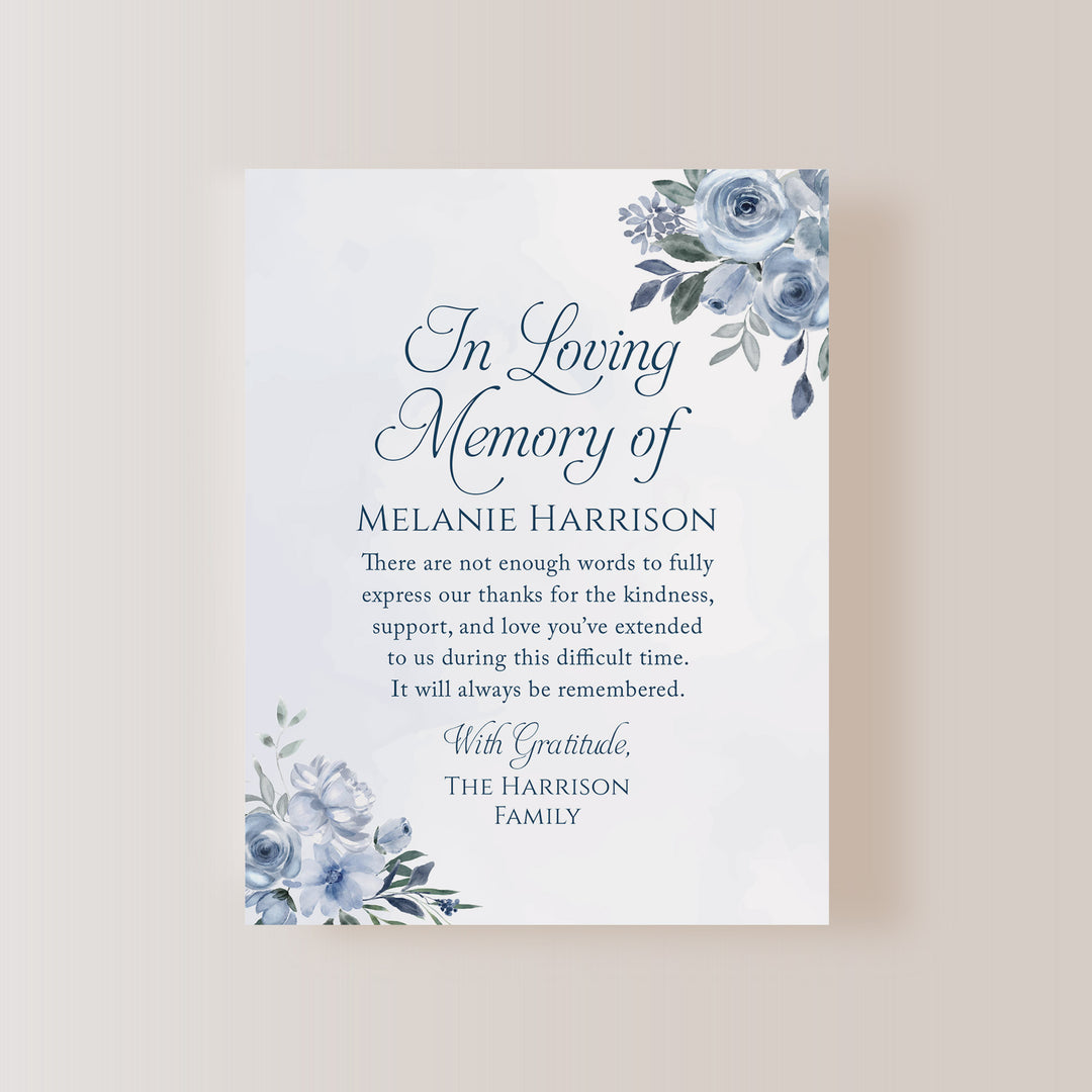 Soft Blue In Loving Memory Funeral Thank You Cards