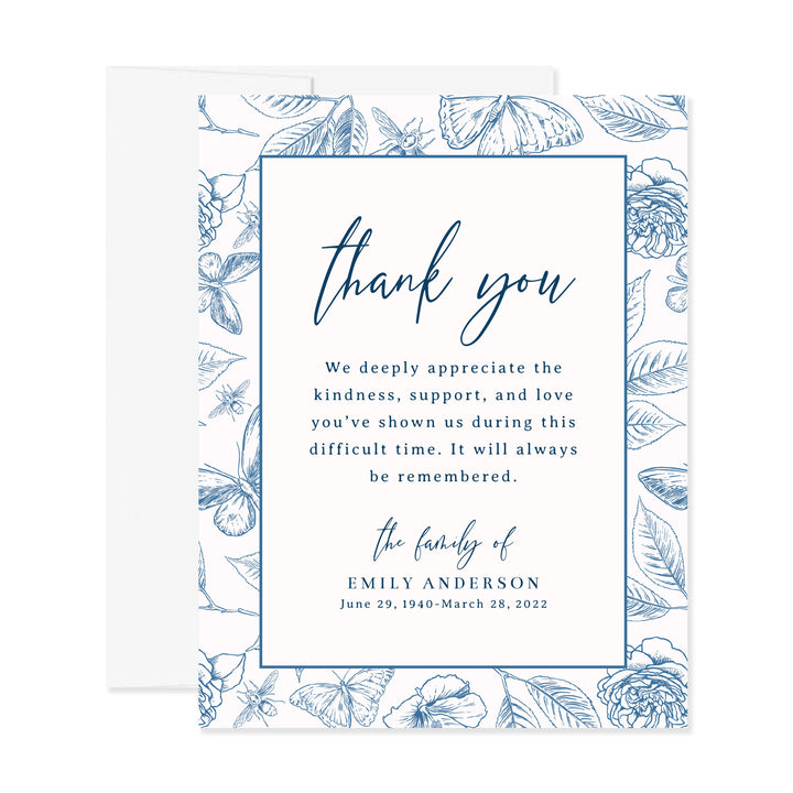 Vintage Blue Butterfly Funeral Thank You Cards