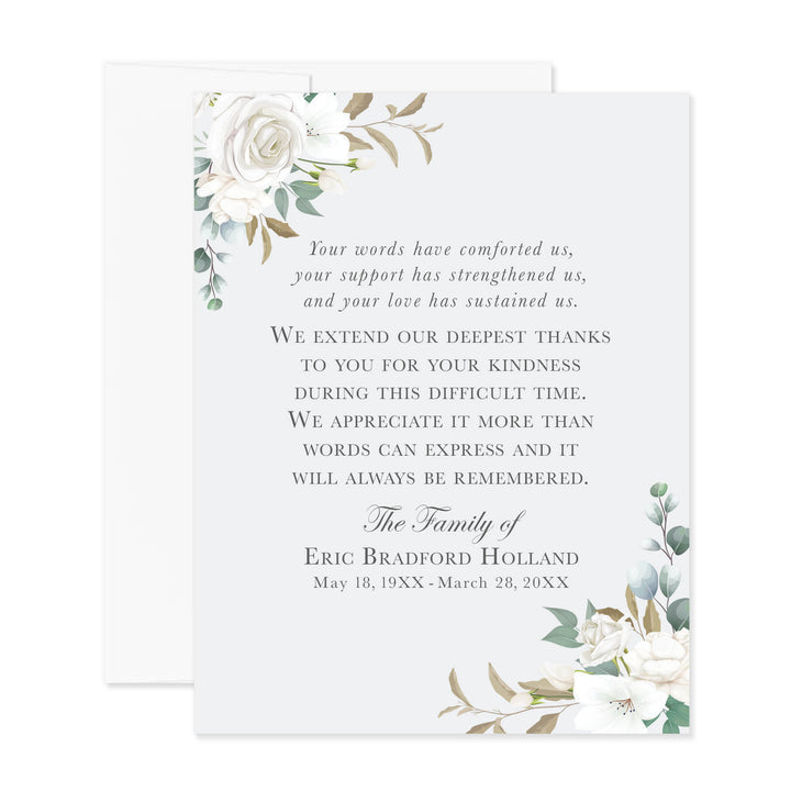 White Floral and Gray Funeral Cards with envelope