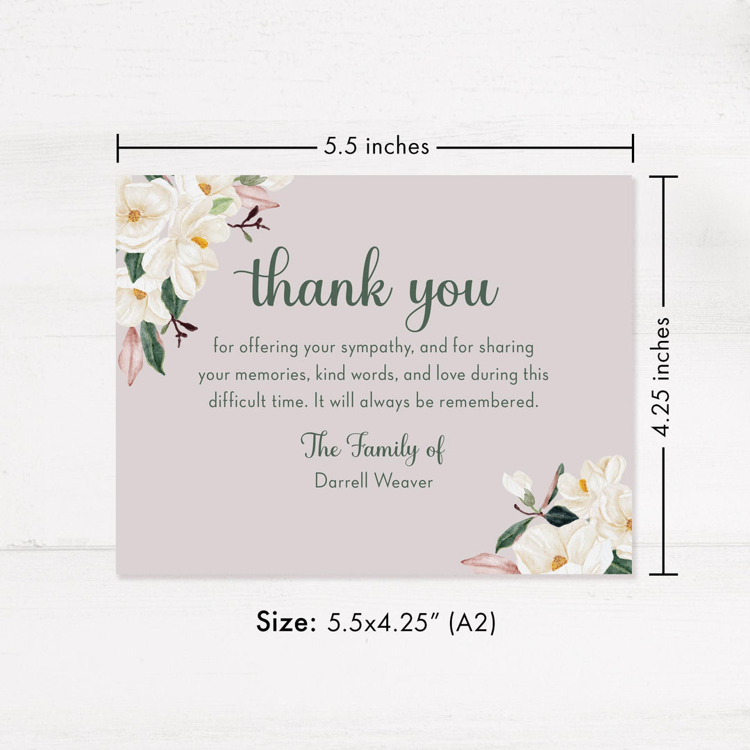 White Magnolia Sympathy Thank You Cards