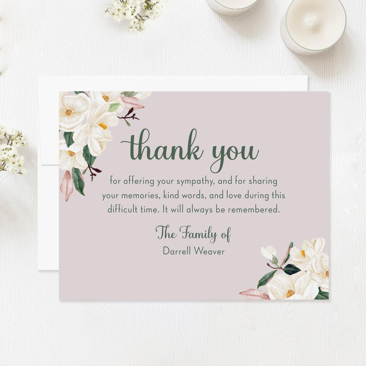 White Magnolia Sympathy Thank You Cards