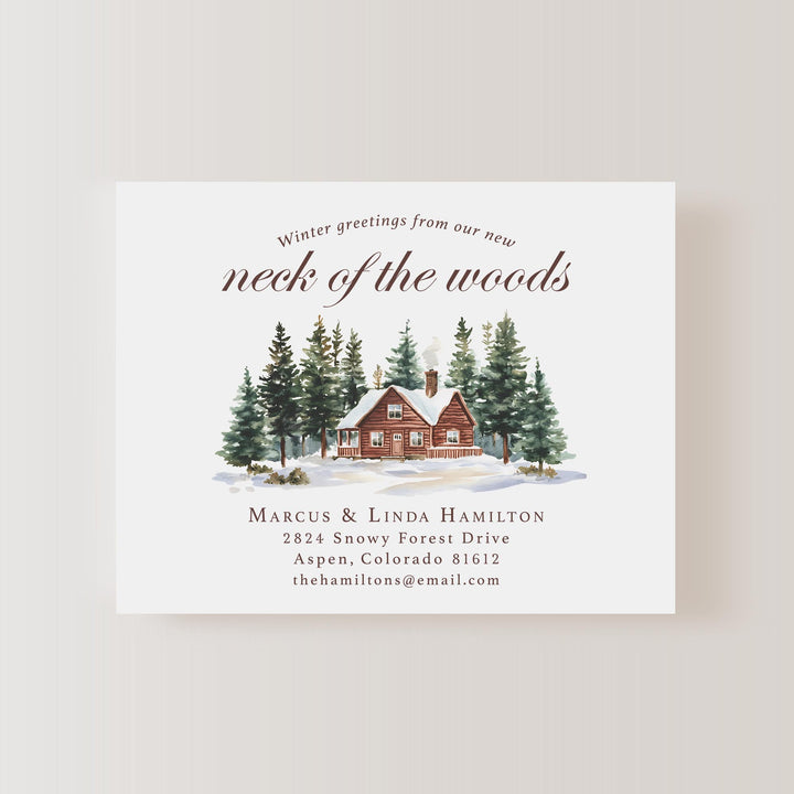 Winter Cabin in the Woods Moving Announcement