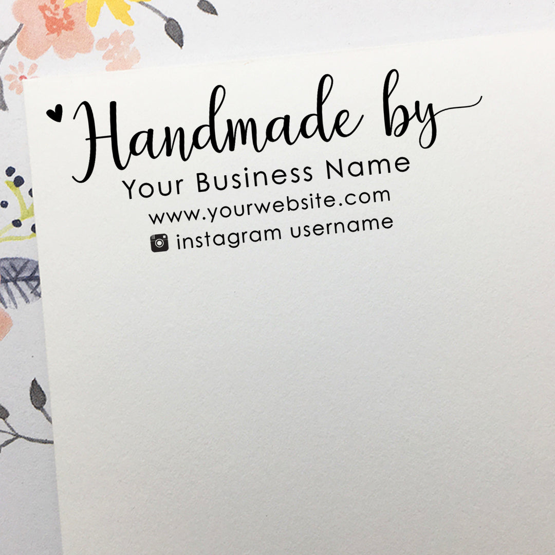 Handmade by stamp with website and Instagram username