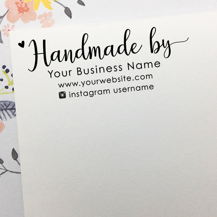 Handmade by stamp with website and Instagram username