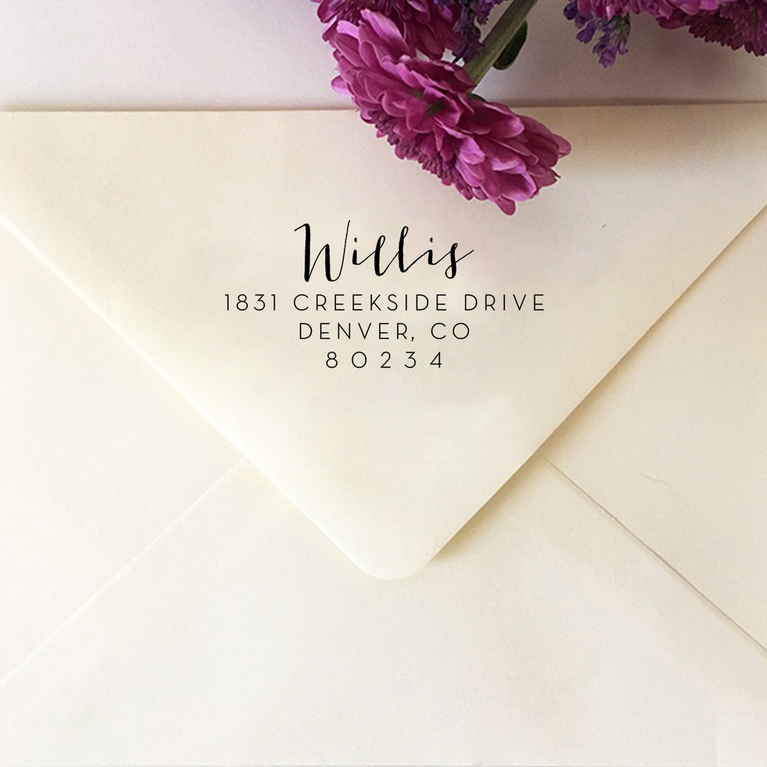 Return Address Stamp, Custom Address Stamp, Self-Inking Stamp, Calligraphy Stamp, Wooden Stamp, Rubber Stamp, Custom Stamp for Invitations