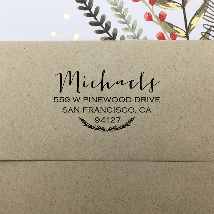 Custom Return Address Stamp, Rustic Leaves Address Stamp