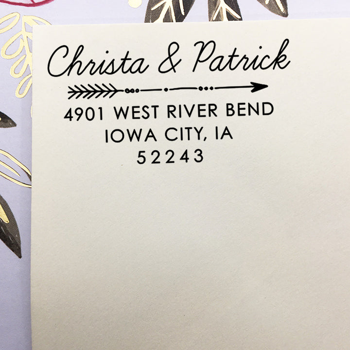 Personalized Modern Wedding Return Address Stamp with Arrow