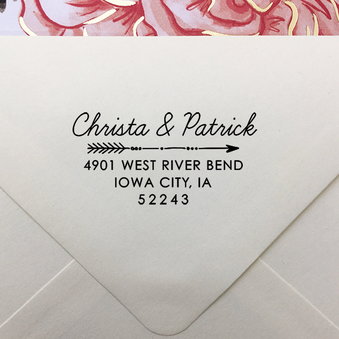 Personalized Modern Wedding Return Address Stamp with Arrow