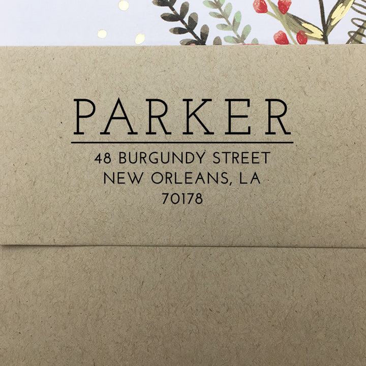 Personalized Return Address Stamp, Modern Family Name Address Stamp